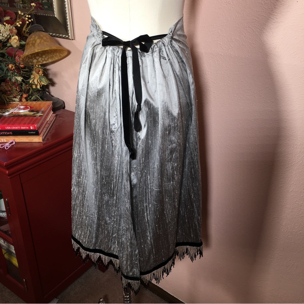 Vintage 1990 Y2K Unique Art deco Raw Silk Beaded Fringe Midi Formal Skirt - Picture 17 of 17